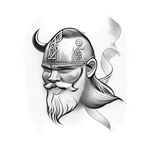 Nordic Viking Style Tattoo On The Back Of The Neck With Drawings From The Period