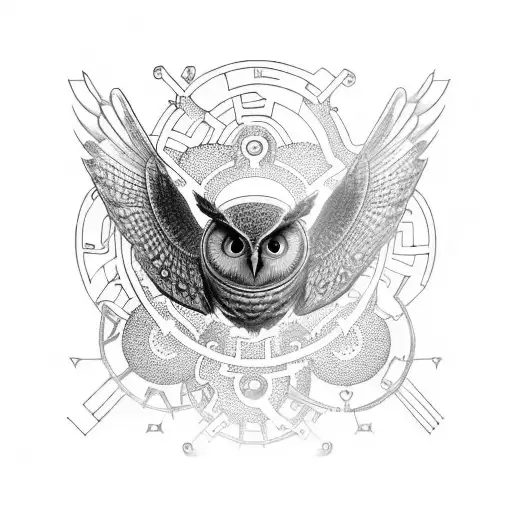 A Whimsical Owl Flying Through A Maze Of Gears And Cogs