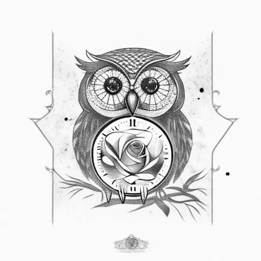 Owl With Blood Roses And A Broken Clock