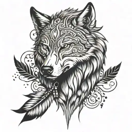 Wolf Head With Indian Ballsticks