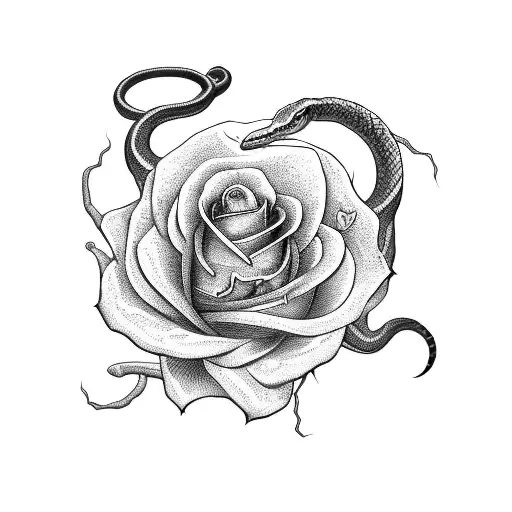 A Sinister Snake Coiled Around A Bed Of Roses