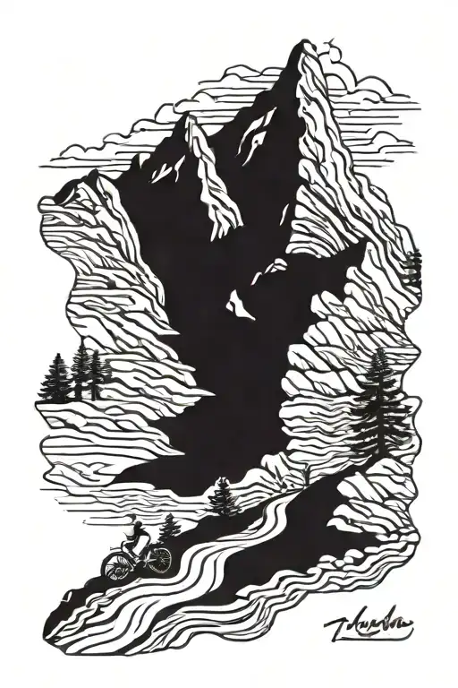 A Majestic Mountain Range With A Winding Bike Trail Running Through It