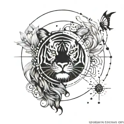Combine The Yin Yang Symbol With Elements Of Coffee Beans And A Tiger And Virgo Constellation