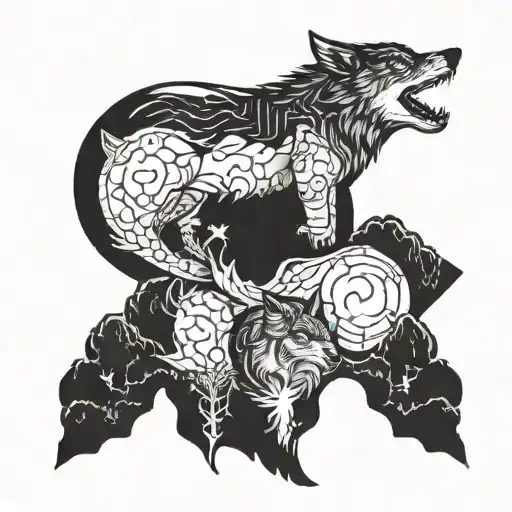 Wolf And Moon Merging Together