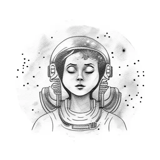 Astronaut Girl Looking Up With Watercolor Galaxy Background
