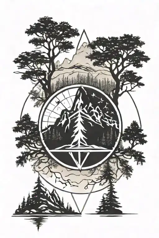 Mountain Trees Compass Rose Made