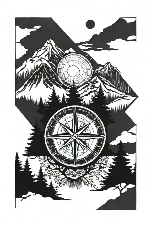 Mountain Trees Compass Rose Made