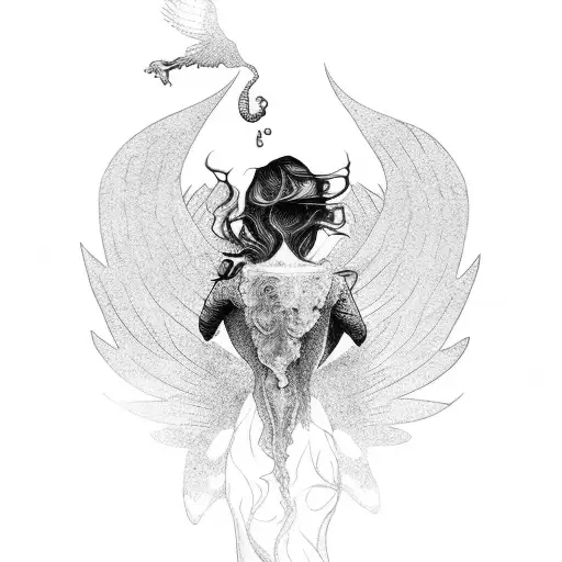 Stone Lady And A Falling Angel