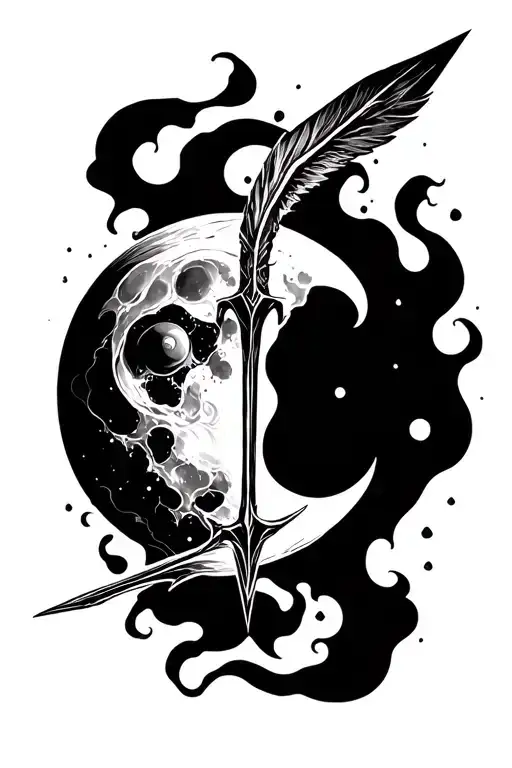 Spear Piercing Thru Moon With Mist In All Black
