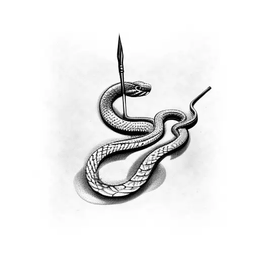 A Snake Wrapped Around The Handle Of A Hammer That Is On Fire