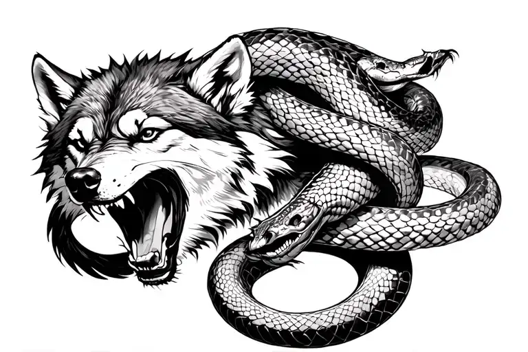 A Crying Wolf Restrained By A Venomous Snake Wrapped