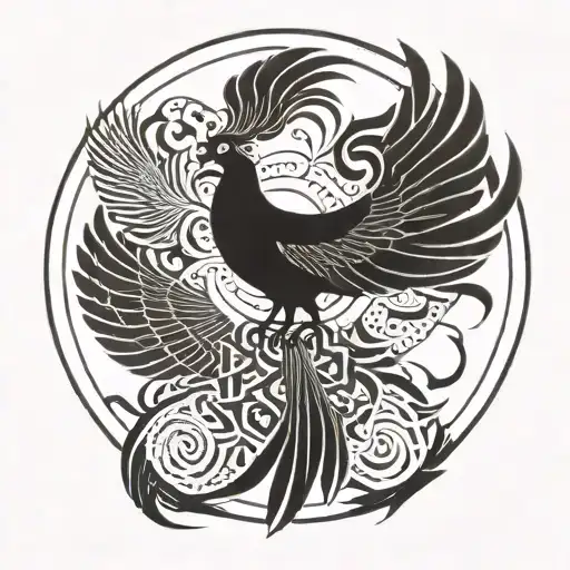 A Geometric Representation Of A Phoenix Surrounded By Family Names In A Circular Pattern
