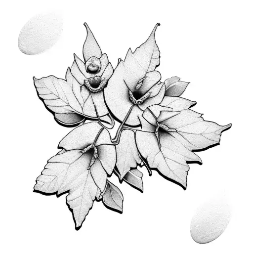 3 Different Types Of Flowers With 6 Red Leaves In Black And White