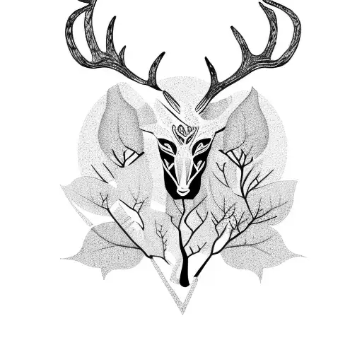 A Detailed Deer Silhouette Surrounded By Magnolia Tree Branches