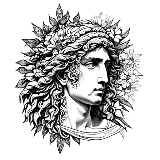 A Tattoo Design Combining Elements Of Greek Mythology Line Work