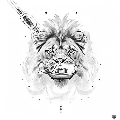 Lion Holding A Lightsaber In Its Mouth