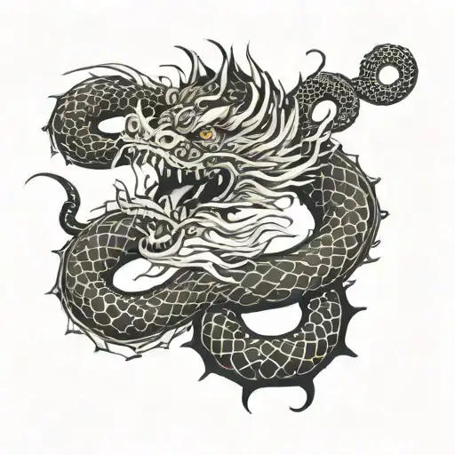 Chinese Dragon Wrapped Coiled Snake