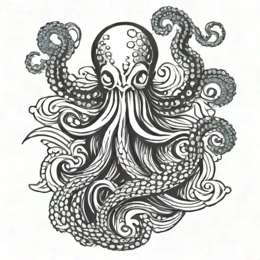 Japanese-style Waves With An Octopus Intertwined Within