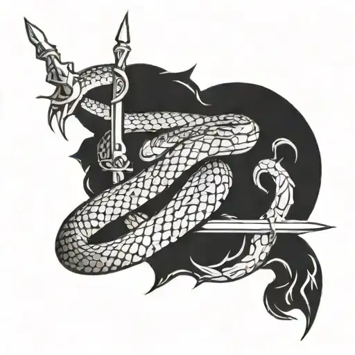 Snake Wrapped Around A Spear