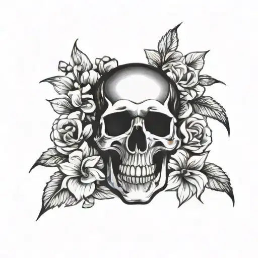 Skull Surrounded By Flowers