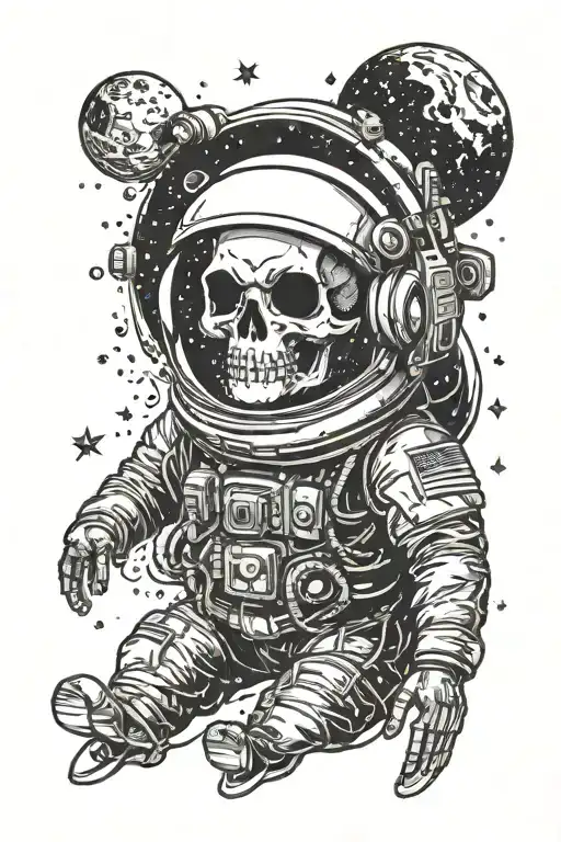 Skull In A Astronaut Mask In Space Surrounded By Stars And The Moon