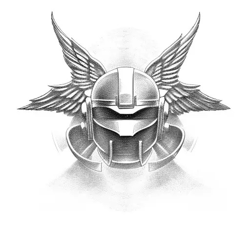 Combine The Spartan Helmet With The Wings Of An Angel In A Blackwork Style