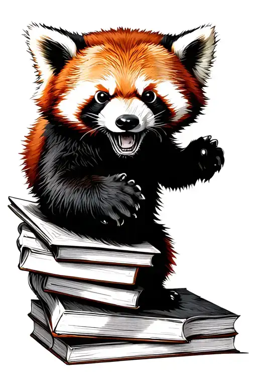 Books Surrounded By An Angry Red Panda Bear Head