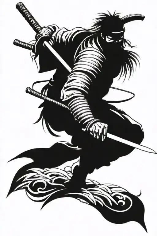 Samurai Warrior Wielding A Sword Intertwined