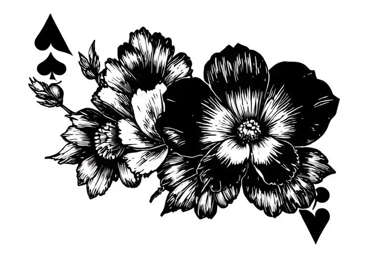 Playing Card Barbed Wire And Wild Flowers