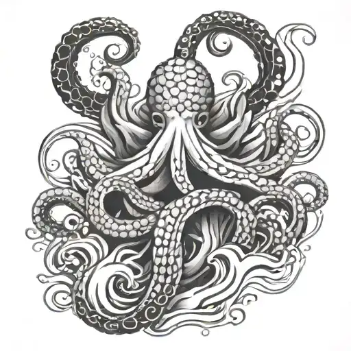 Japanese-style Waves With An Octopus Intertwined Within