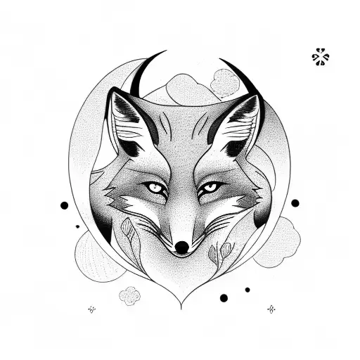 Moon Fox And Flowers