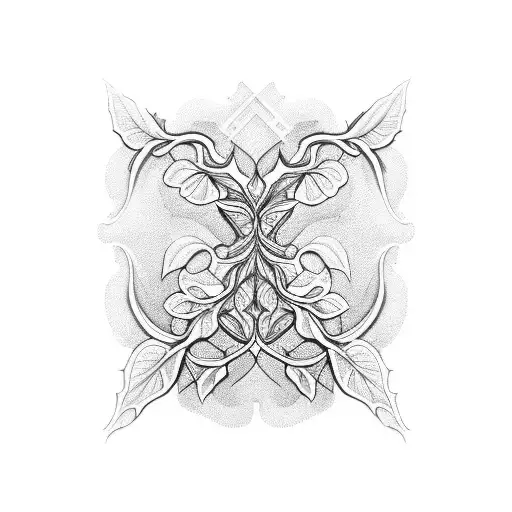 An Intricate Blackwork Tattoo Of A Blueprint With A Leafy Vine Weaving Through It