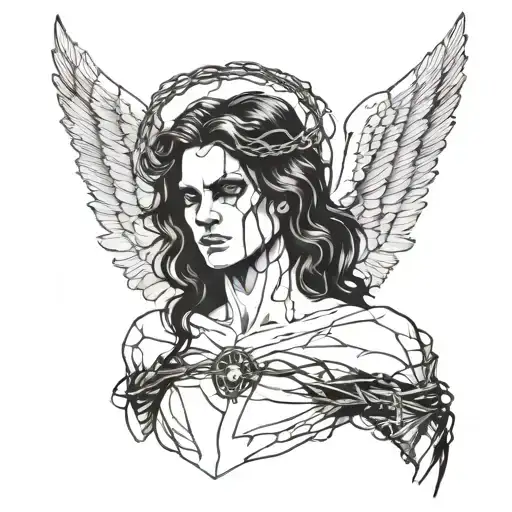 A Sinister Looking Angel With Black Wings And A Halo Made Of Barbed Wire