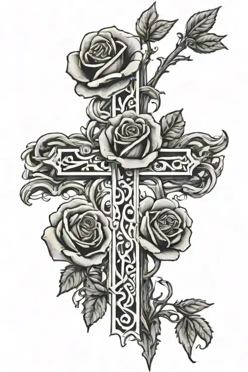 Cross And Rose Intertwined