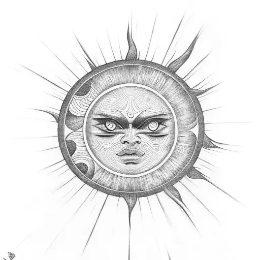 Black And White Sun With Masculine Face