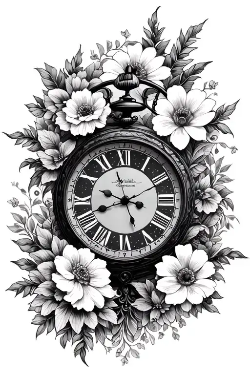 Family Clock Surrounded By Flowers