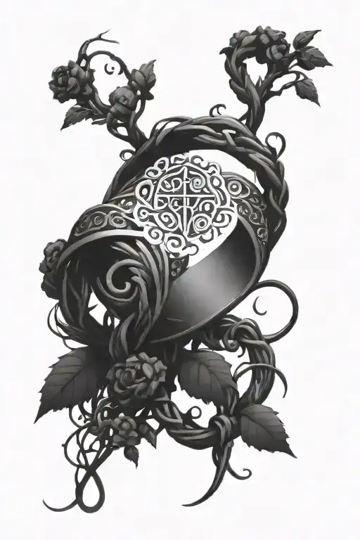 A Ring Of Twisted Vines Adorned With Herbs And Mystical Symbols