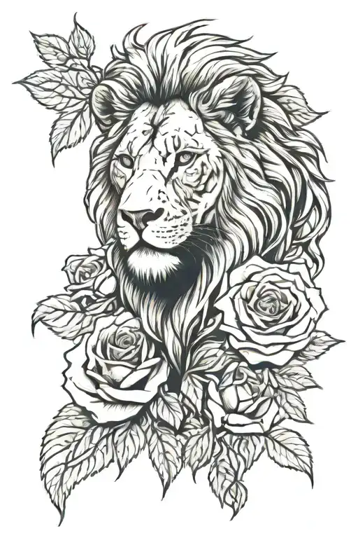 Arm Sleeve With A Lion And Roses With Thorns