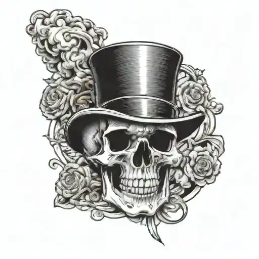 Skull With Top Hat Smoking Cigar Tattoo