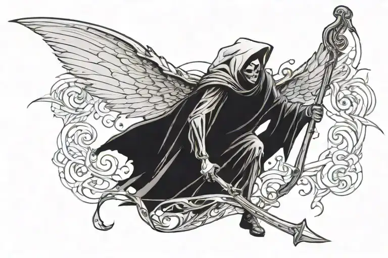 A Grim Reaper Holding His Scythe And Spreading His Wings