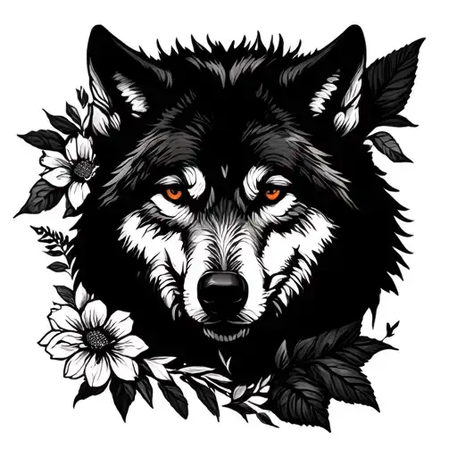 Wolf And Flowers