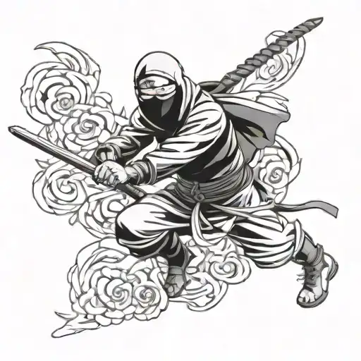 A Dynamic Blackwork Tattoo Of A Ninja Character From Naruto In Action