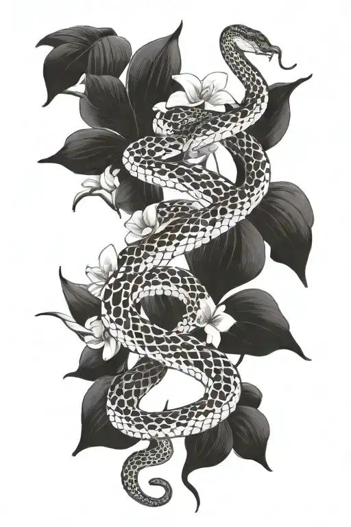 Snake Entwined On An Orchid