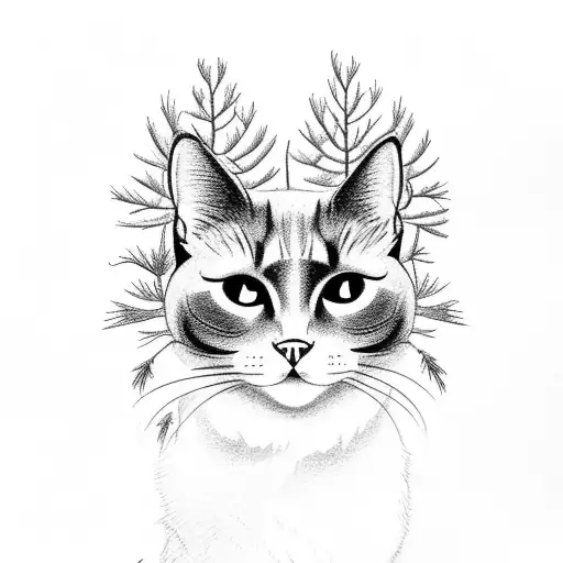 A Black Cat Sitting On A Tall Pine Tree Surrounded By Lilac Gladiolus Flowers