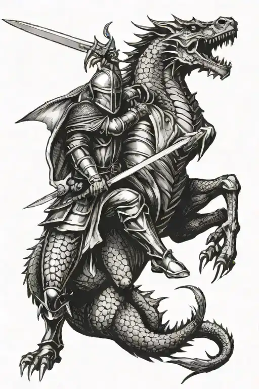 Knight Killing Dragon Fighting