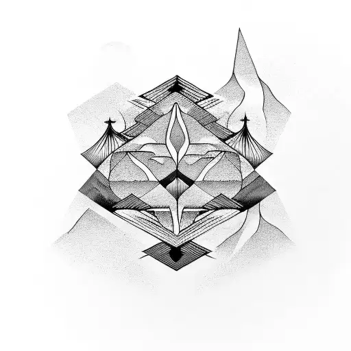A Stylized Mountain Range With Sacred Geometry Patterns Incorporated