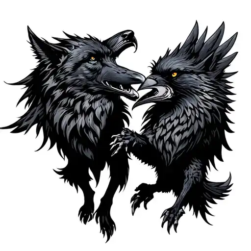 Wolf And Raven Fighting