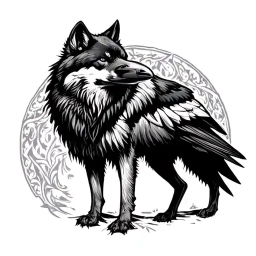 Slavic Wolf And Raven Standing