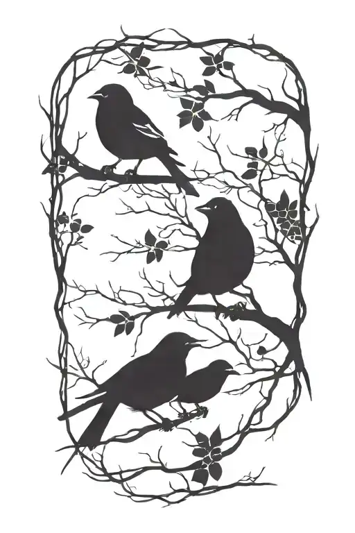3 Little Birds Silhouette On A Branch