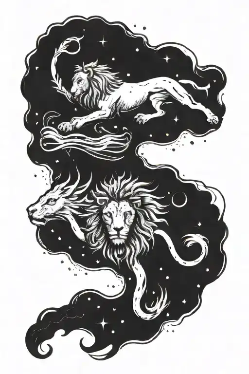 Constellation Virgo In The Starry Sky With A Lion's Head And A Scorpion In The Water Underneath